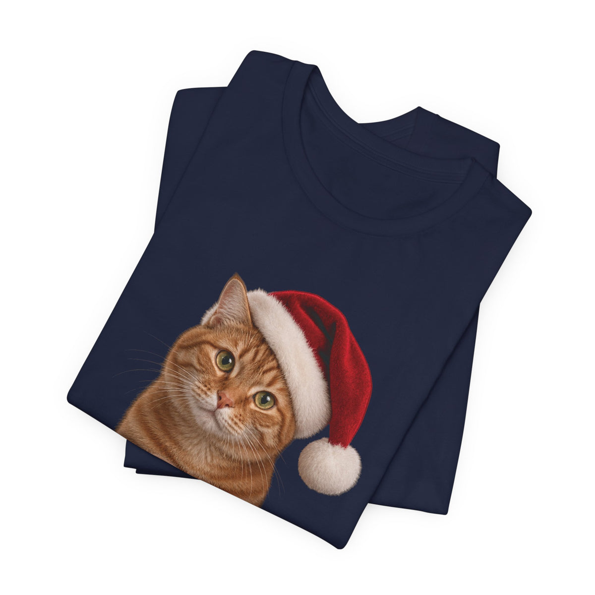 Christmas Cat T-Shirt — Ginger Cat in Santa Hat Holiday Tee