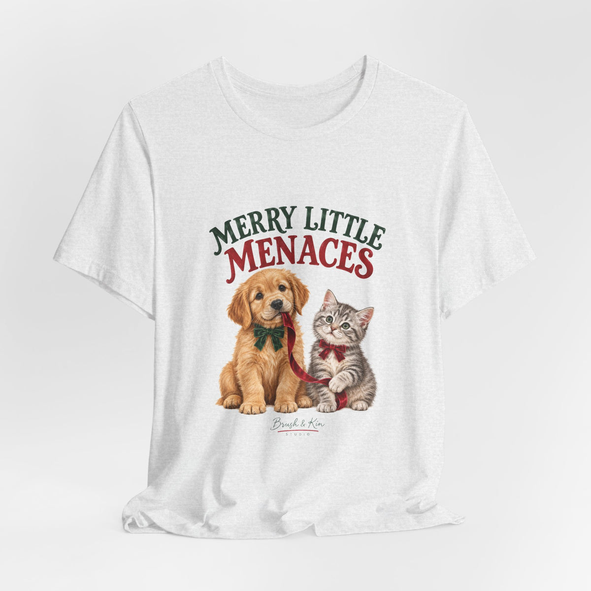 Merry Little Menaces Tee — Cute Puppy & Kitten Christmas T-Shirt