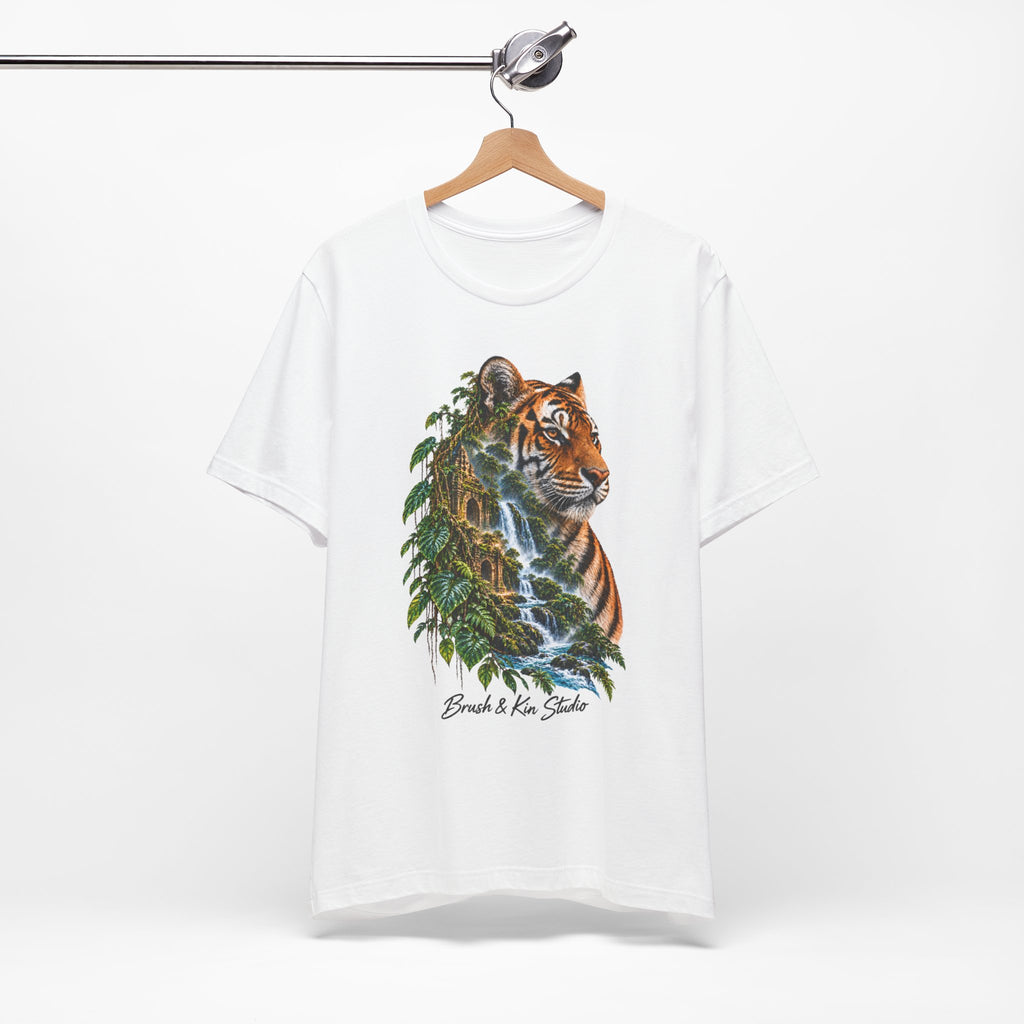 Tiger & Waterfall Graphic Tee — Nature Wildlife Shirt