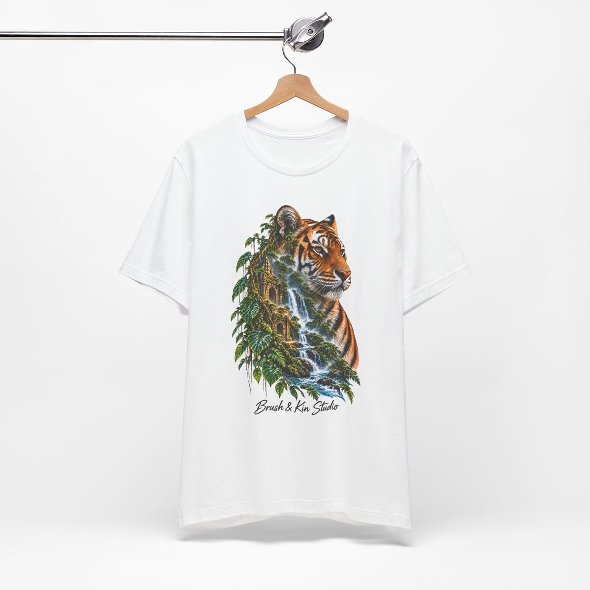 Tiger & Waterfall Graphic Tee — Nature Wildlife Shirt