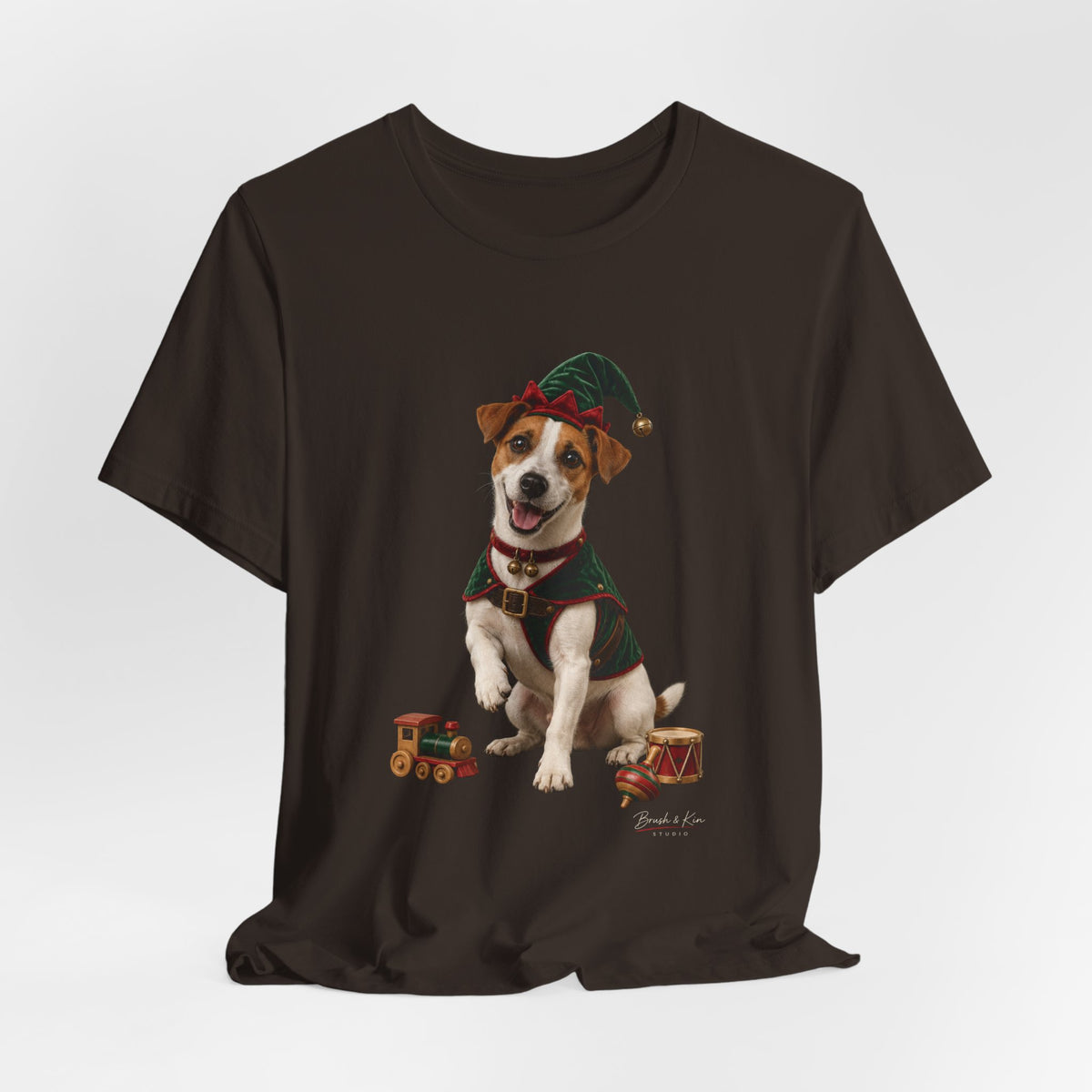 Elf Dog Tee — Jack Russell in Elf Costume Holiday Shirt