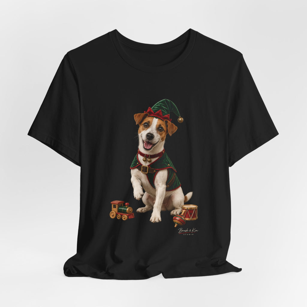 Elf Dog Tee — Jack Russell in Elf Costume Holiday Shirt