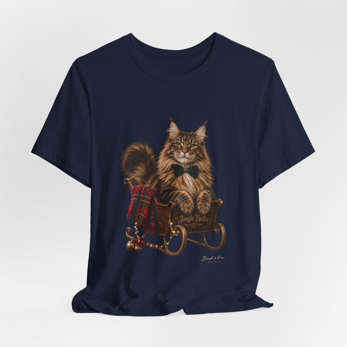 Christmas Cat Sled Tee — Festive Maine Coon Holiday T-Shirt