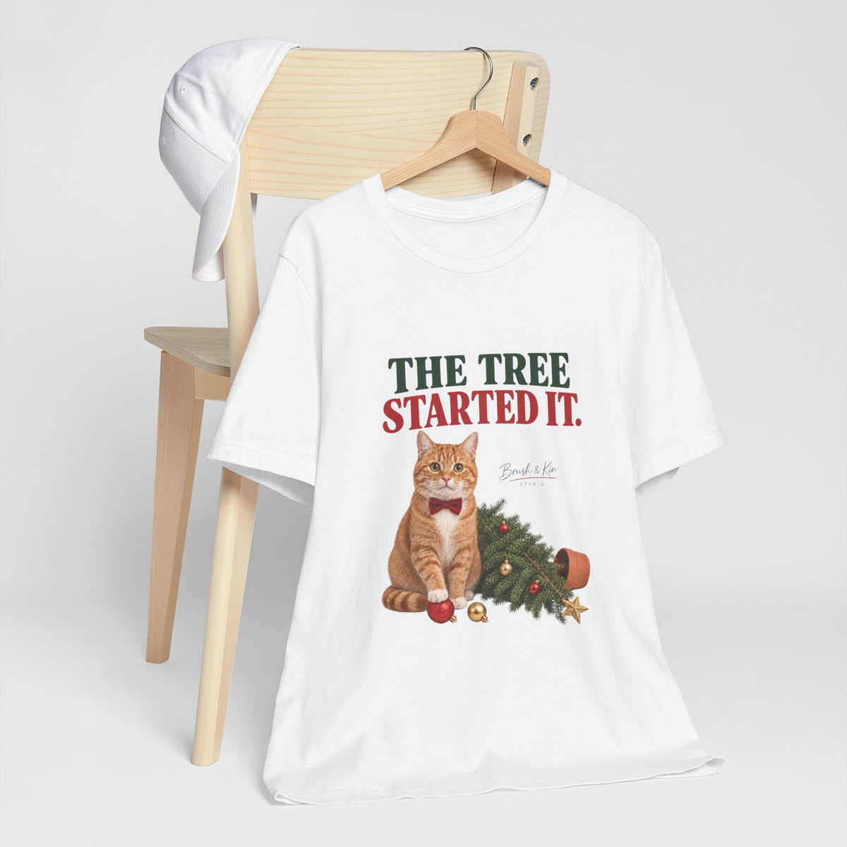 The Tree Started It Cat T-Shirt — Funny Christmas Cat Tee