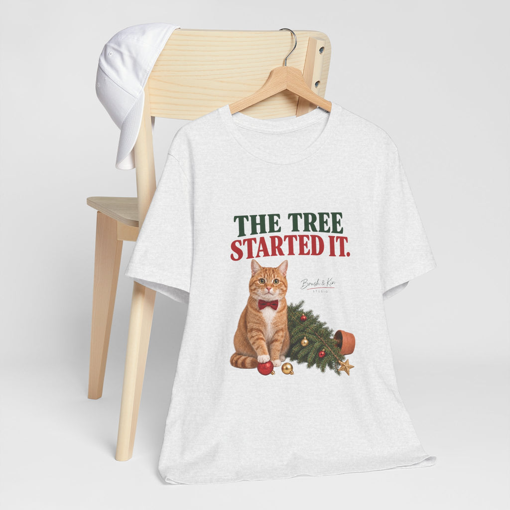 The Tree Started It Cat T-Shirt — Funny Christmas Cat Tee