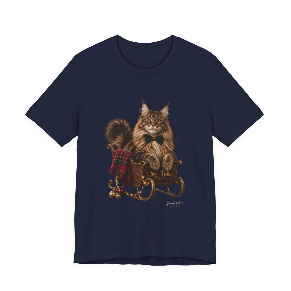 Christmas Cat Sled Tee — Festive Maine Coon Holiday T-Shirt