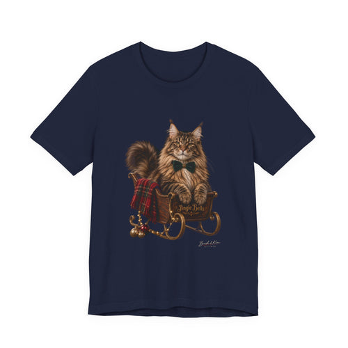 Christmas Cat Sled Tee — Festive Maine Coon Holiday T-Shirt