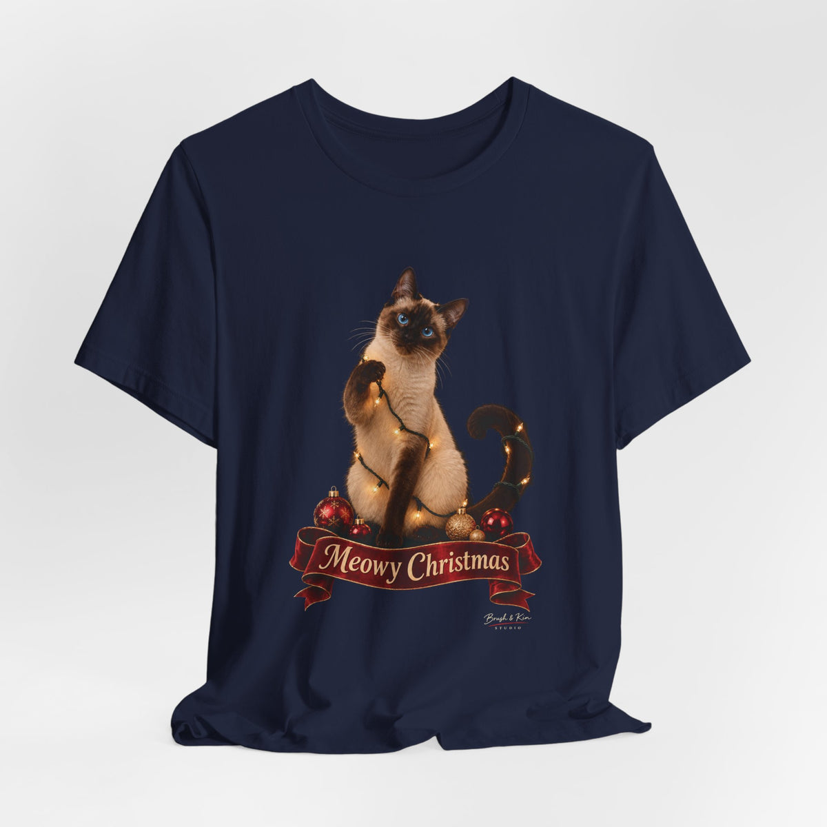 Meowy Christmas Cat Tee — Cute Siamese Holiday T-Shirt