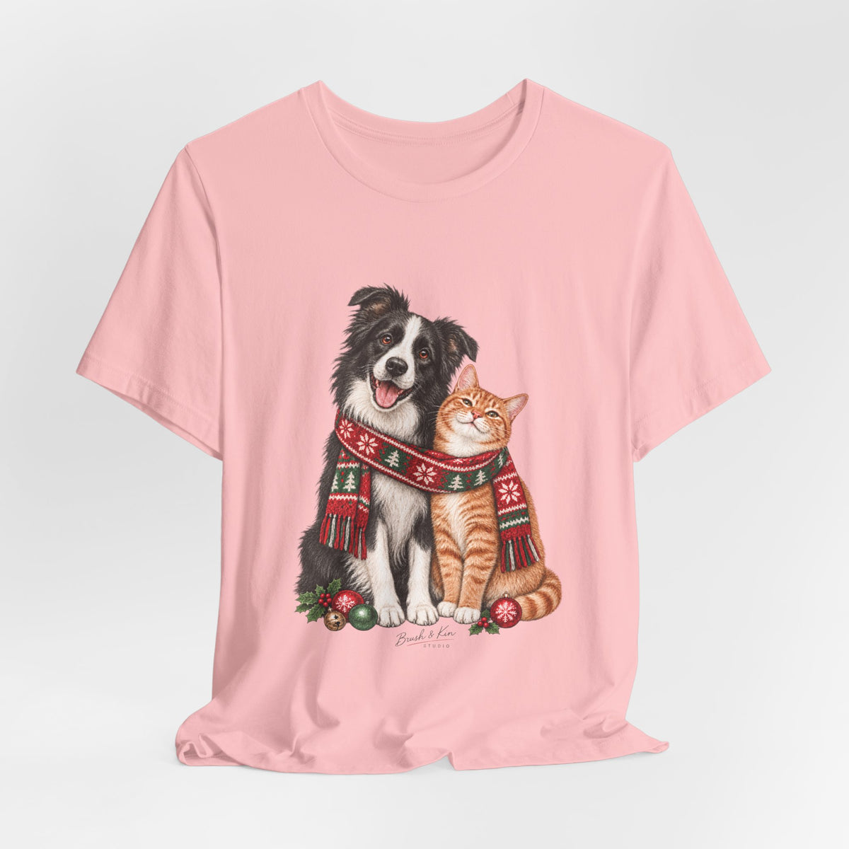 Holiday Dog and Cat Tee — Cozy Scarf Pets Christmas T-Shirt