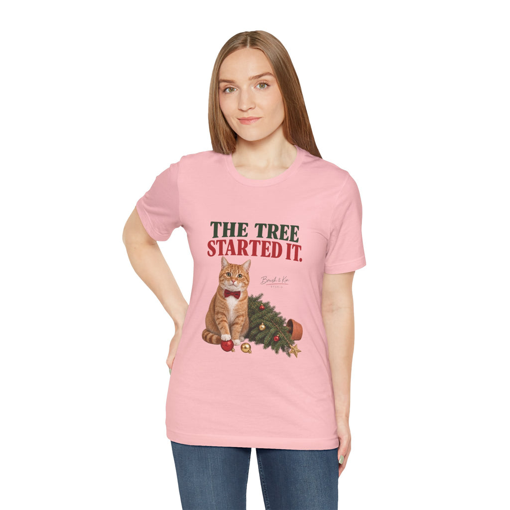 The Tree Started It Cat T-Shirt — Funny Christmas Cat Tee