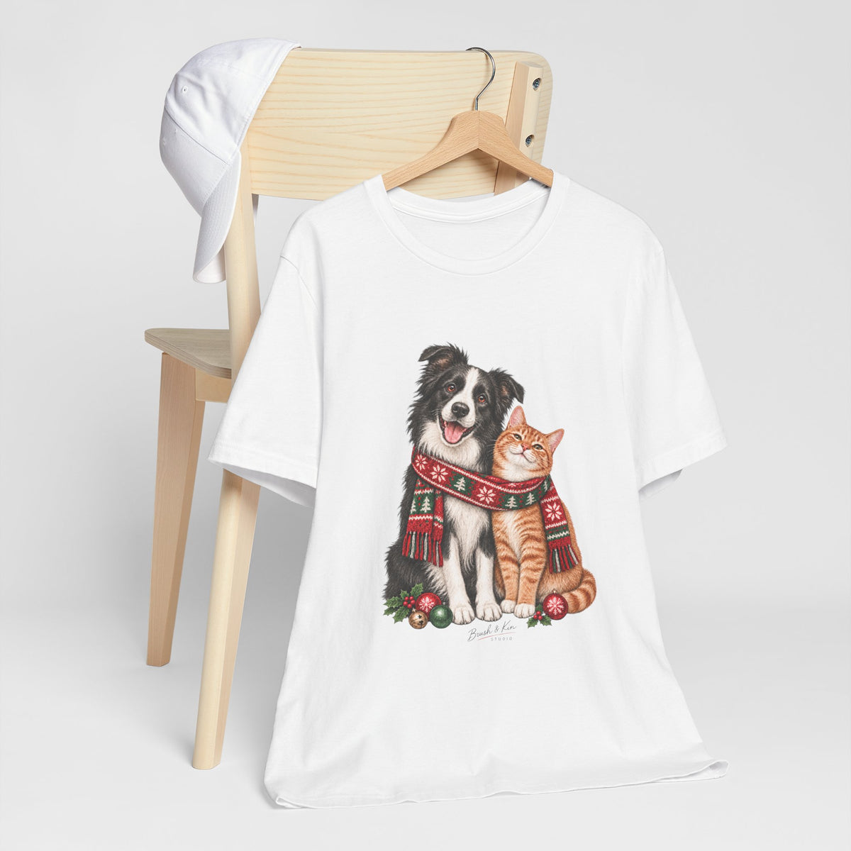 Holiday Dog and Cat Tee — Cozy Scarf Pets Christmas T-Shirt