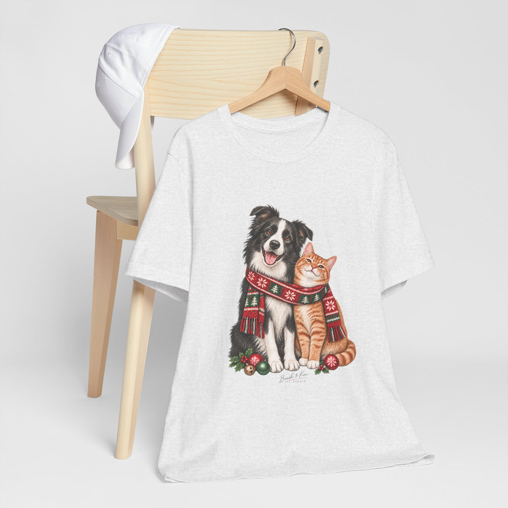 Holiday Dog and Cat Tee — Cozy Scarf Pets Christmas T-Shirt