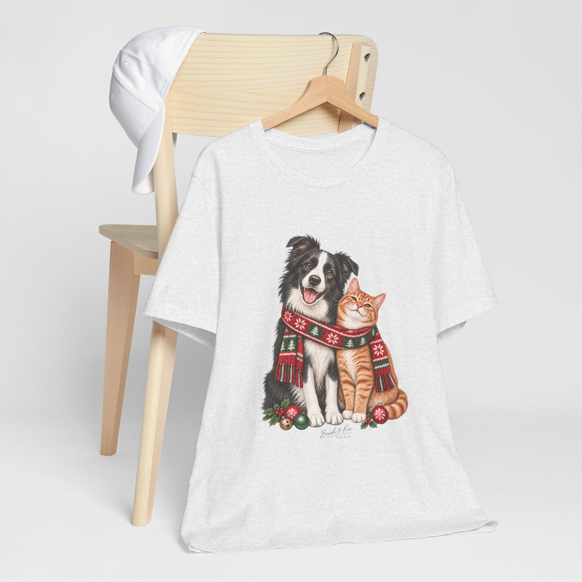 Holiday Dog and Cat Tee — Cozy Scarf Pets Christmas T-Shirt