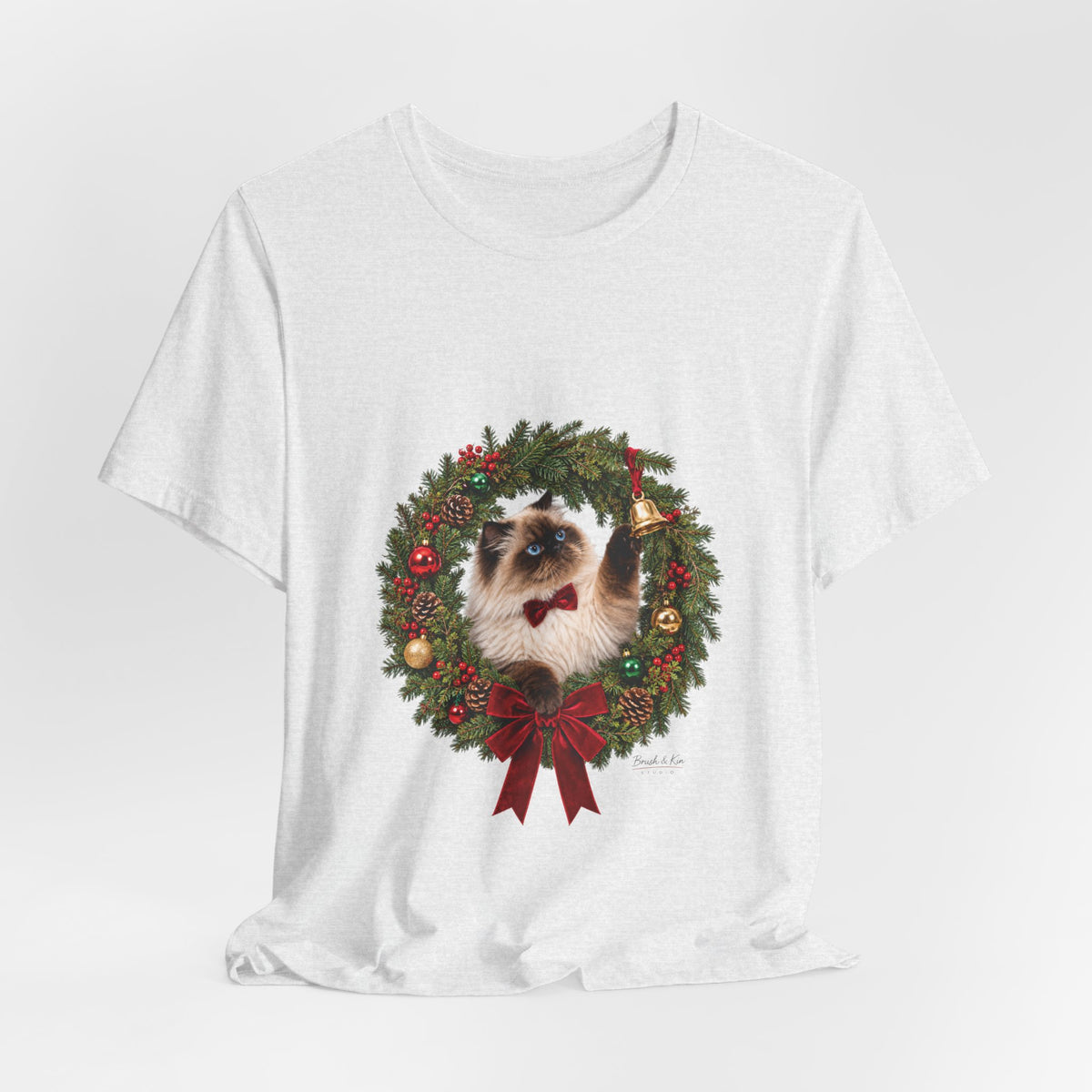 Christmas Cat Wreath T-Shirt — Holiday Ragdoll Cat Tee