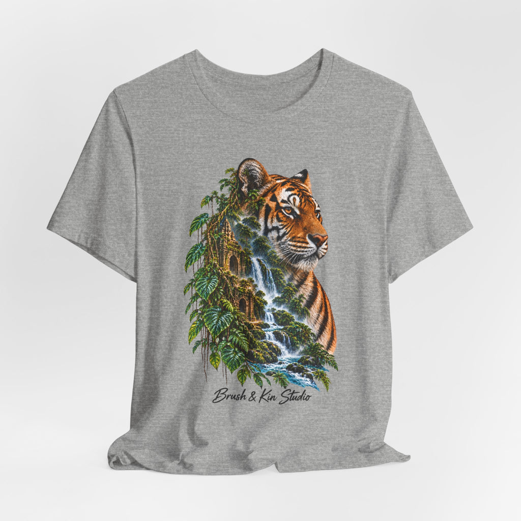 Tiger & Waterfall Graphic Tee — Nature Wildlife Shirt