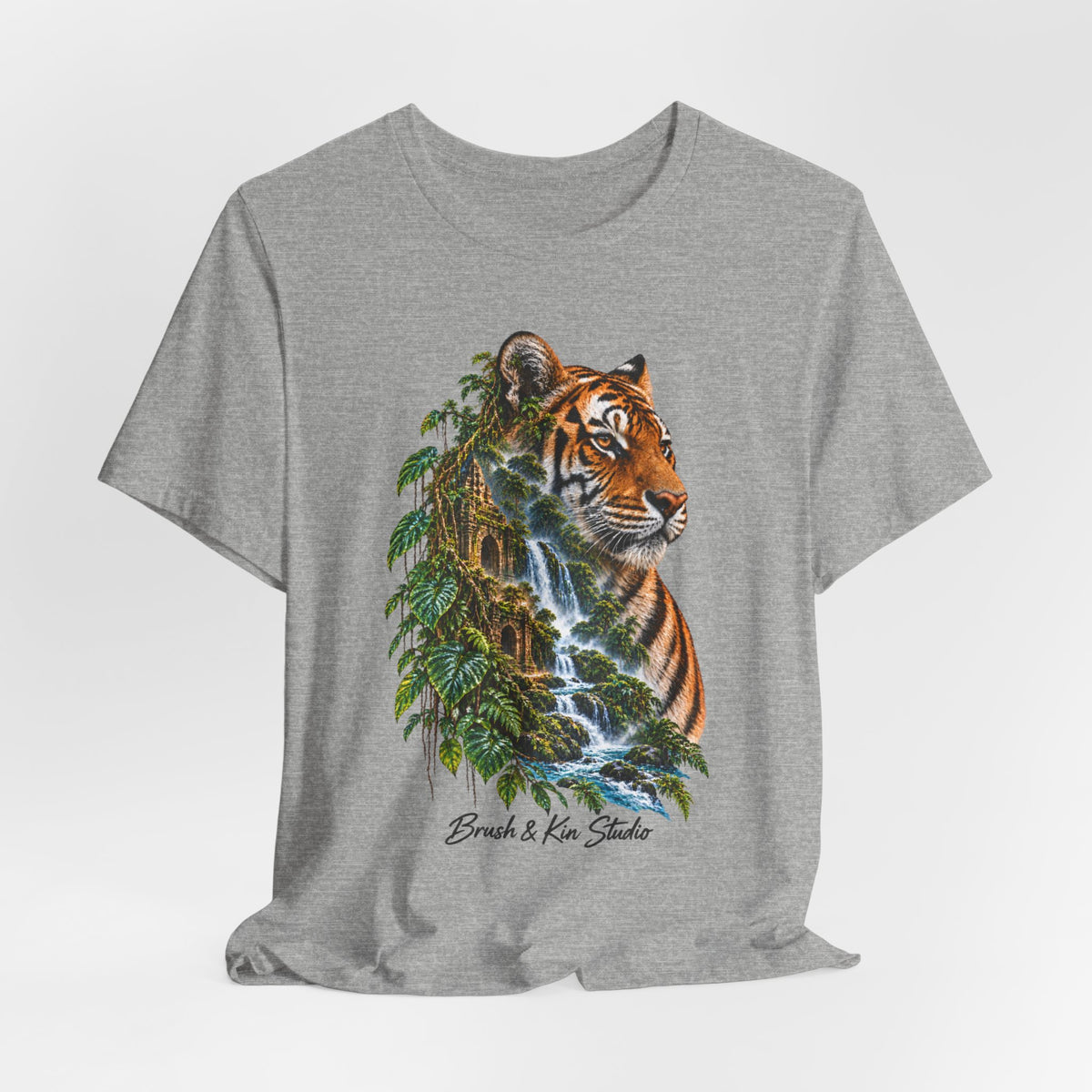 Tiger & Waterfall Graphic Tee — Nature Wildlife Shirt
