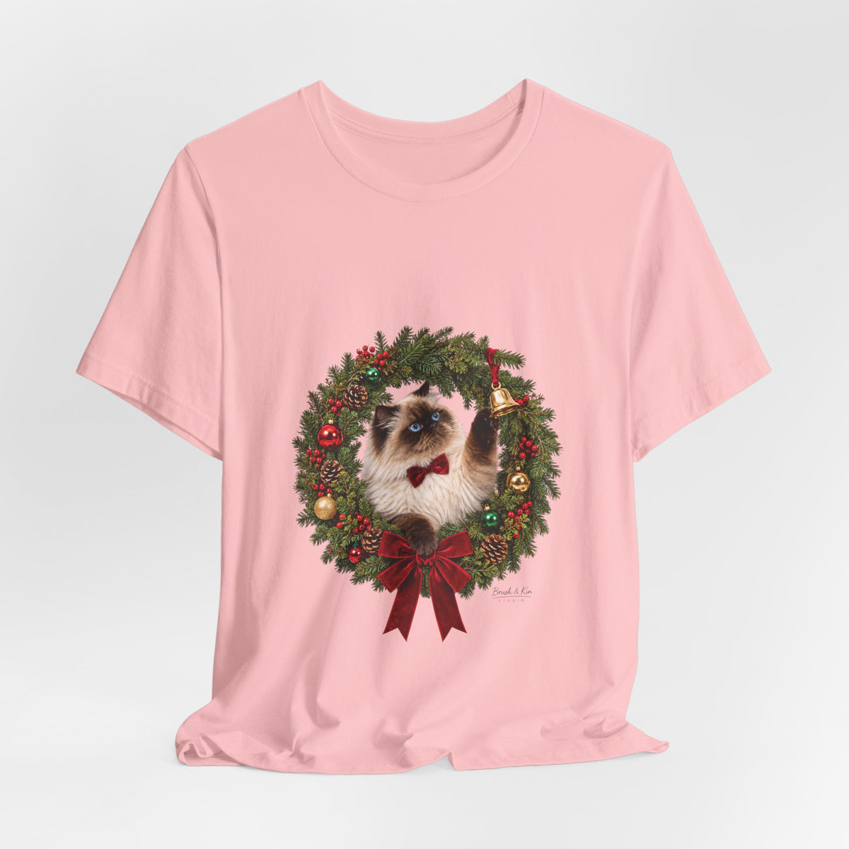 Christmas Cat Wreath T-Shirt — Holiday Ragdoll Cat Tee