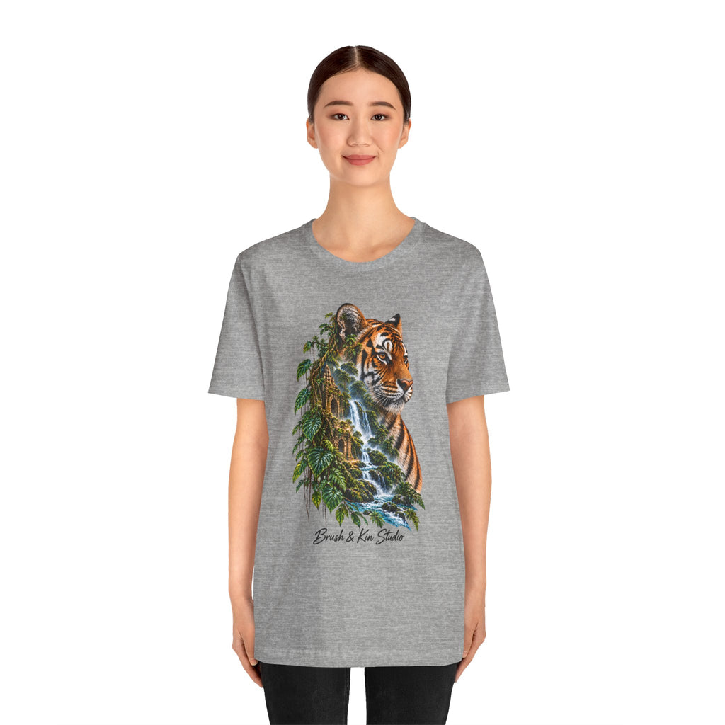 Tiger & Waterfall Graphic Tee — Nature Wildlife Shirt