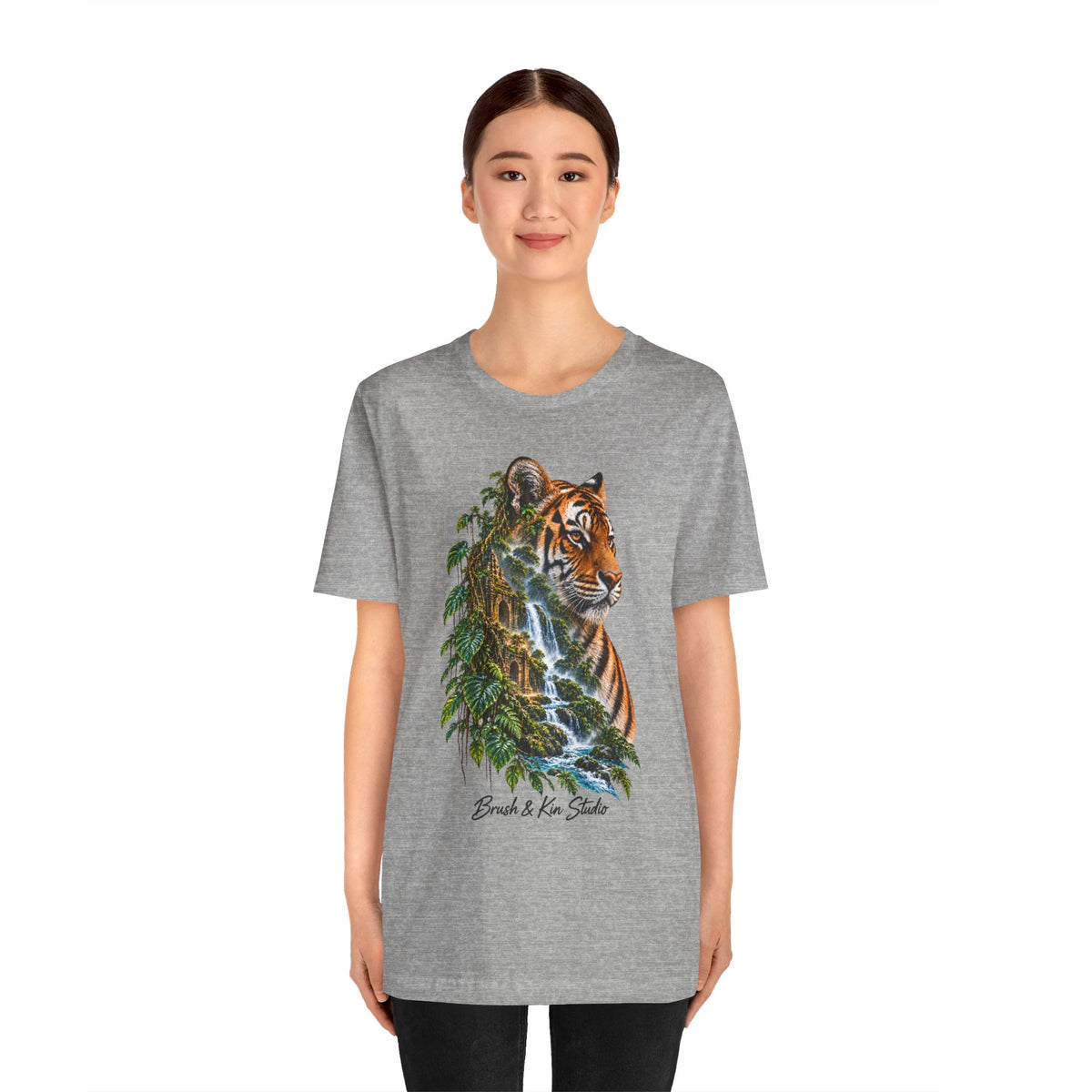Tiger & Waterfall Graphic Tee — Nature Wildlife Shirt