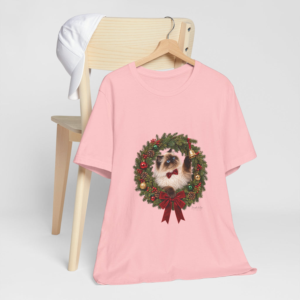 Christmas Cat Wreath T-Shirt — Holiday Ragdoll Cat Tee