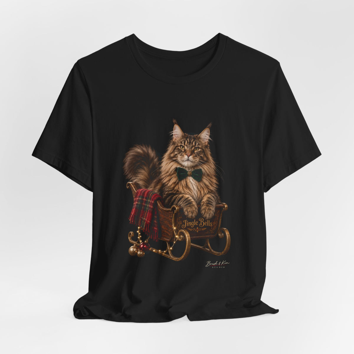 Christmas Cat Sled Tee — Festive Maine Coon Holiday T-Shirt