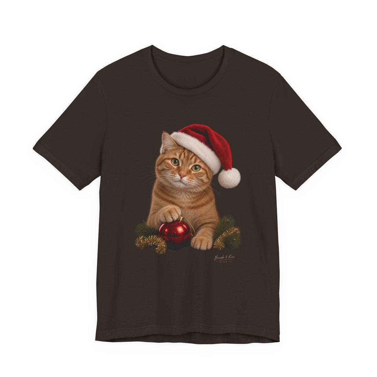 Christmas Cat T-Shirt — Ginger Cat in Santa Hat Holiday Tee