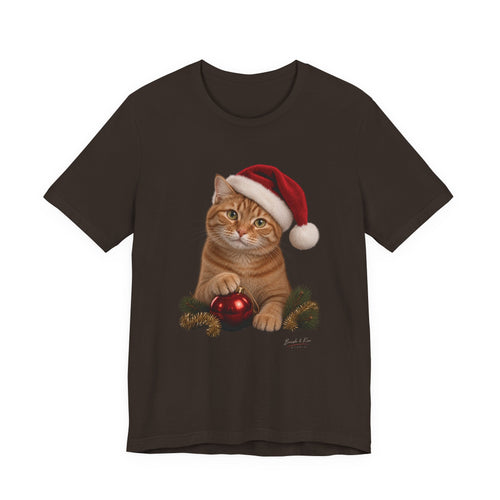 Christmas Cat T-Shirt — Ginger Cat in Santa Hat Holiday Tee