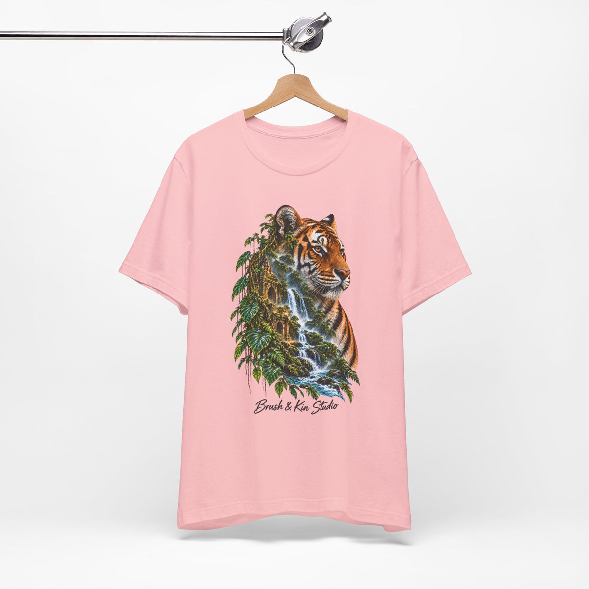 Tiger & Waterfall Graphic Tee — Nature Wildlife Shirt