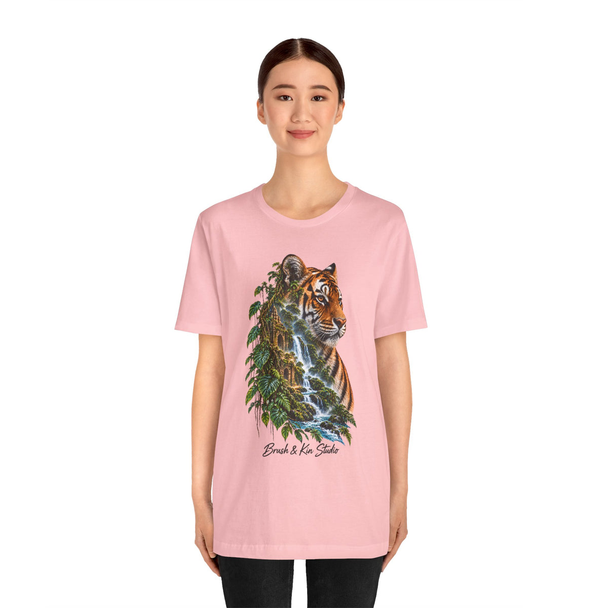 Tiger & Waterfall Graphic Tee — Nature Wildlife Shirt