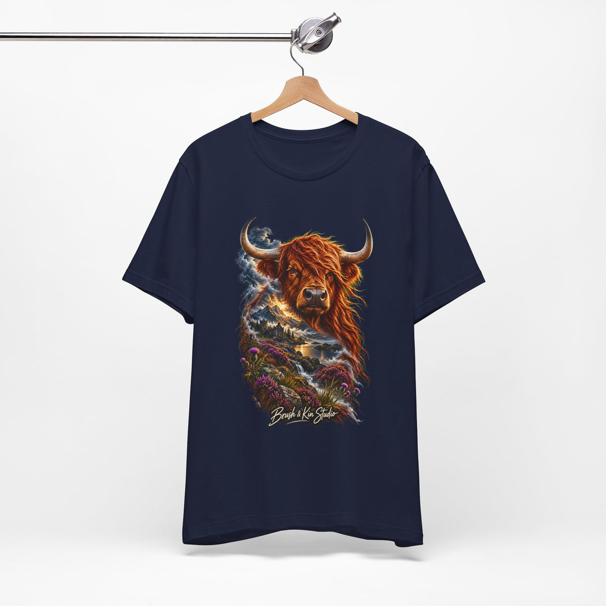 Highland Cow Scenic Tee — 'Beyond the Glens' Graphic T-Shirt