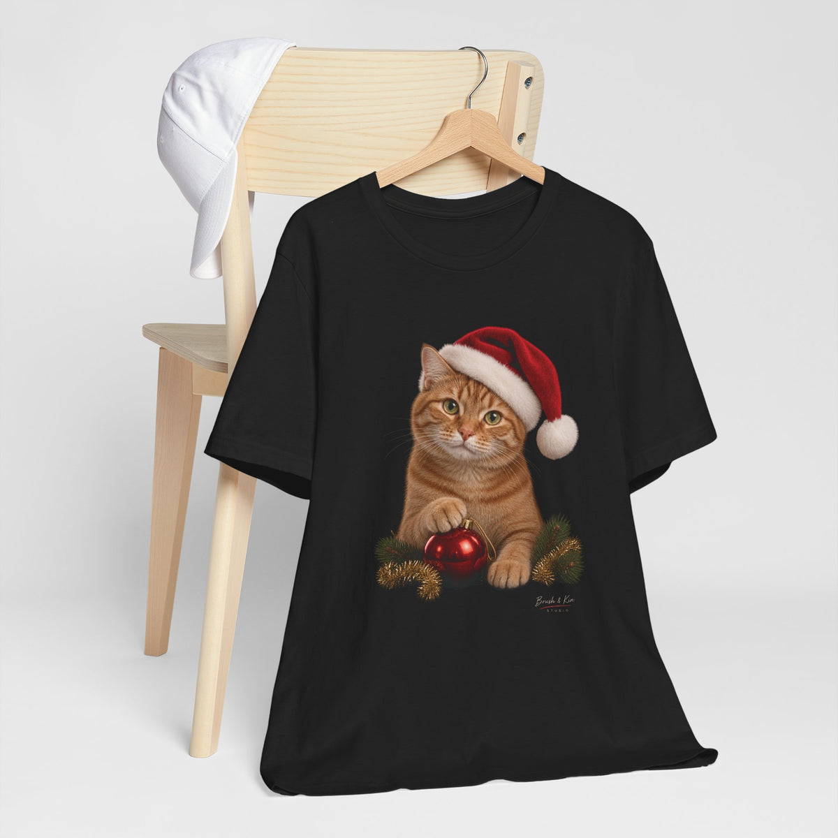 Christmas Cat T-Shirt — Ginger Cat in Santa Hat Holiday Tee