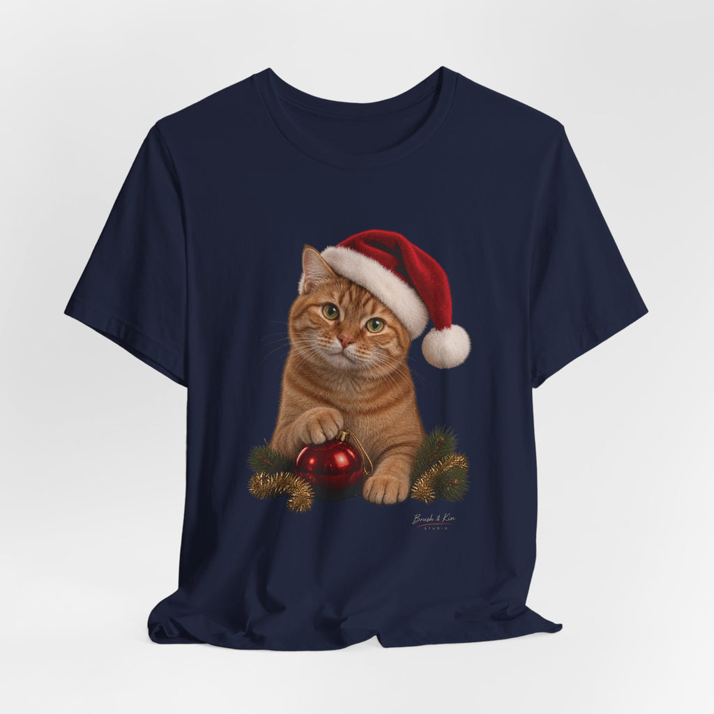 Christmas Cat T-Shirt — Ginger Cat in Santa Hat Holiday Tee
