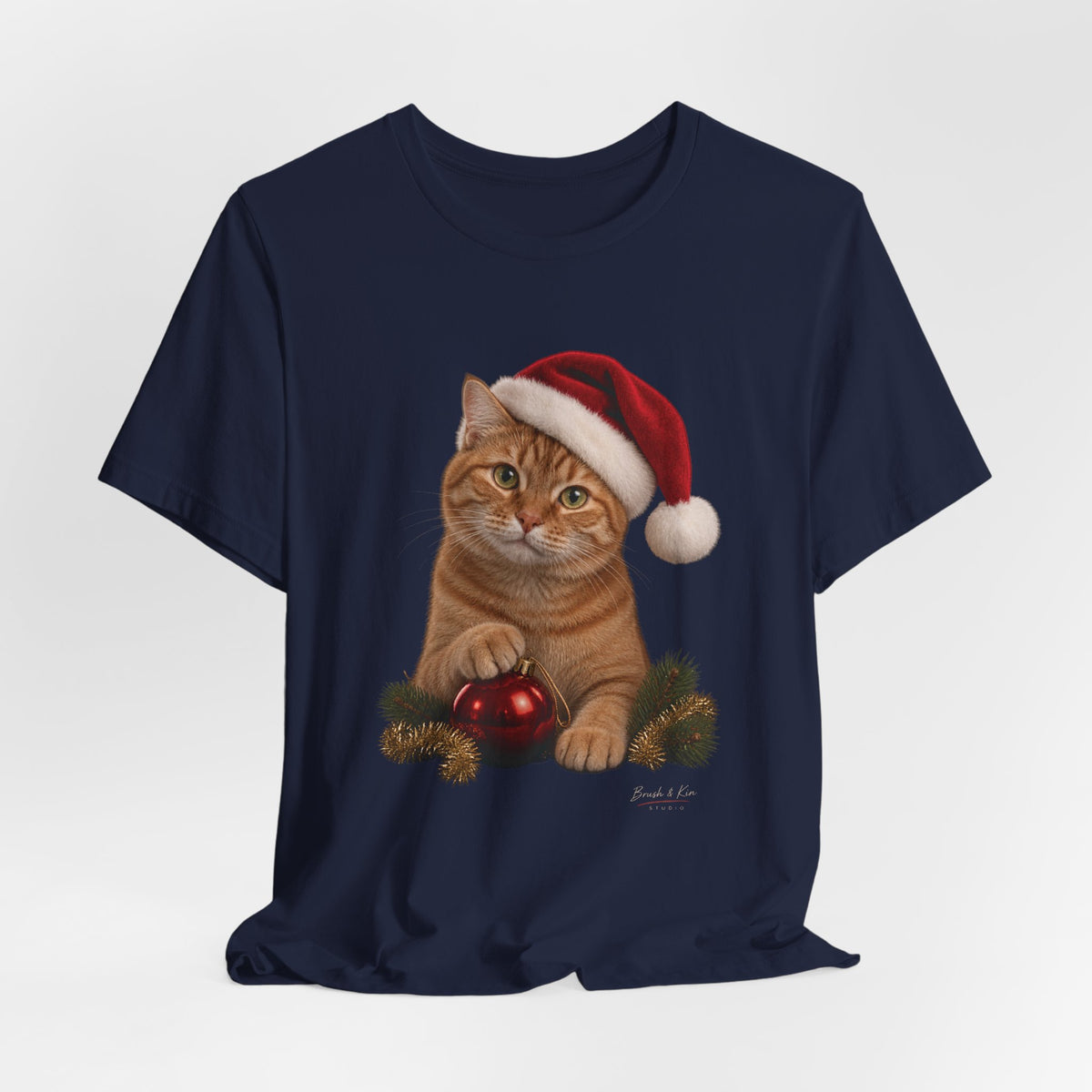 Christmas Cat T-Shirt — Ginger Cat in Santa Hat Holiday Tee