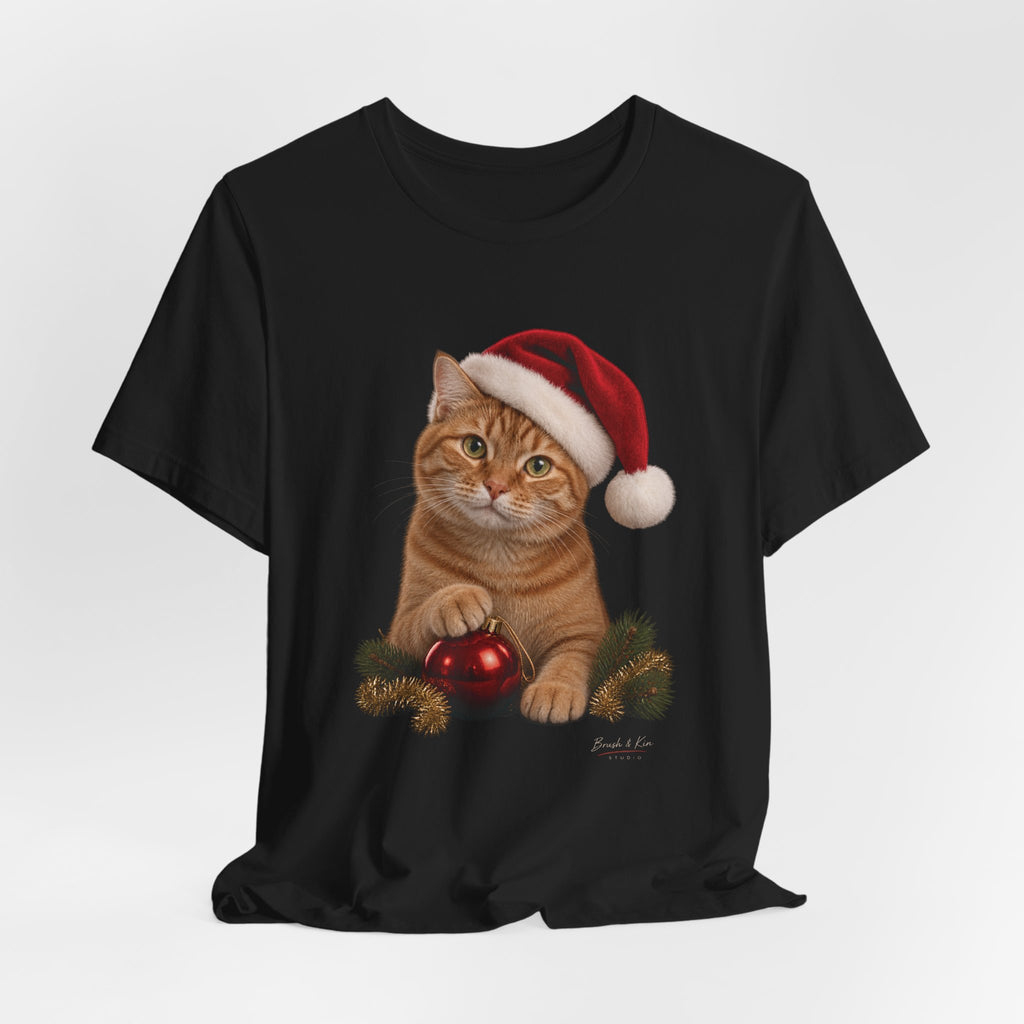Christmas Cat T-Shirt — Ginger Cat in Santa Hat Holiday Tee
