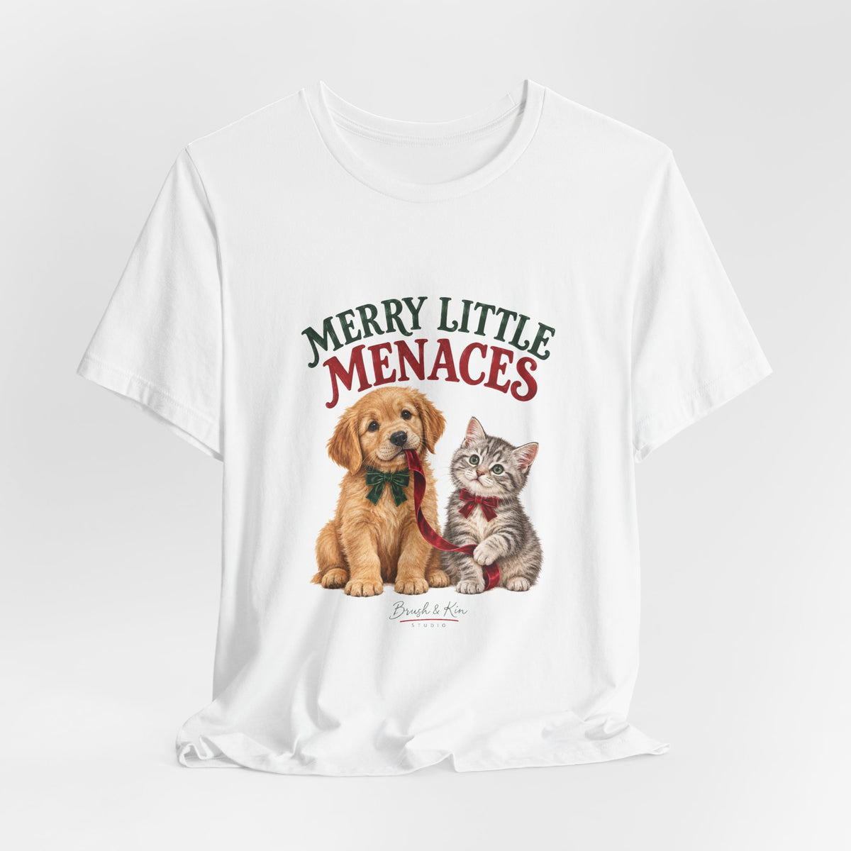 Merry Little Menaces Tee — Cute Puppy & Kitten Christmas T-Shirt