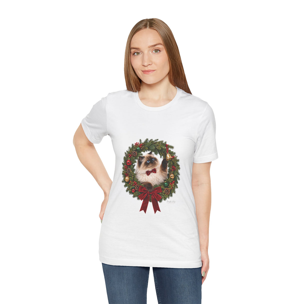 Christmas Cat Wreath T-Shirt — Holiday Ragdoll Cat Tee