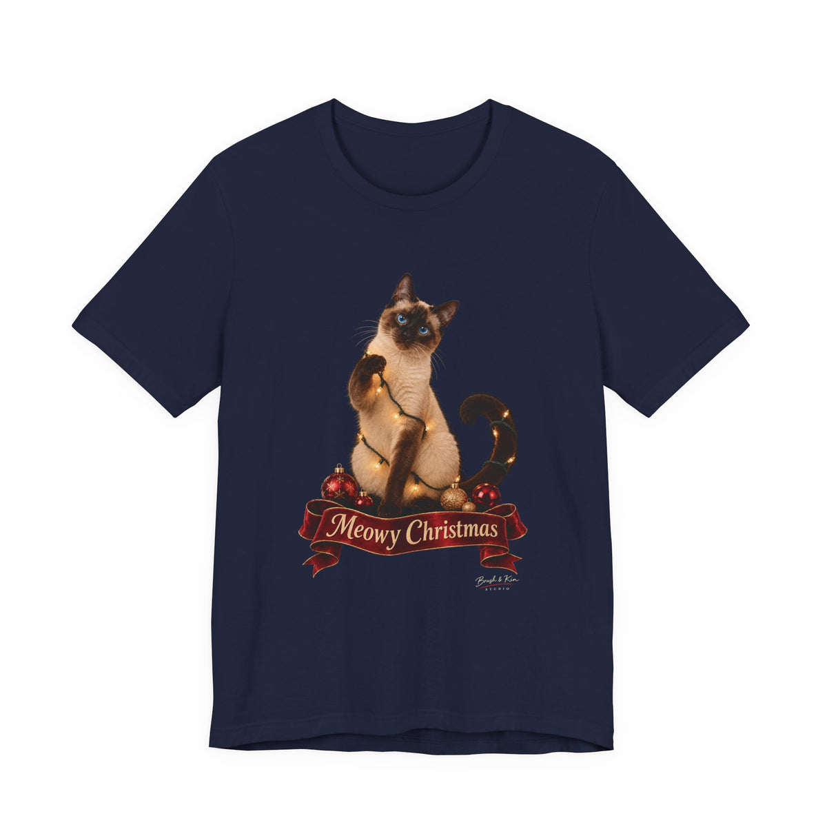 Meowy Christmas Cat Tee — Cute Siamese Holiday T-Shirt