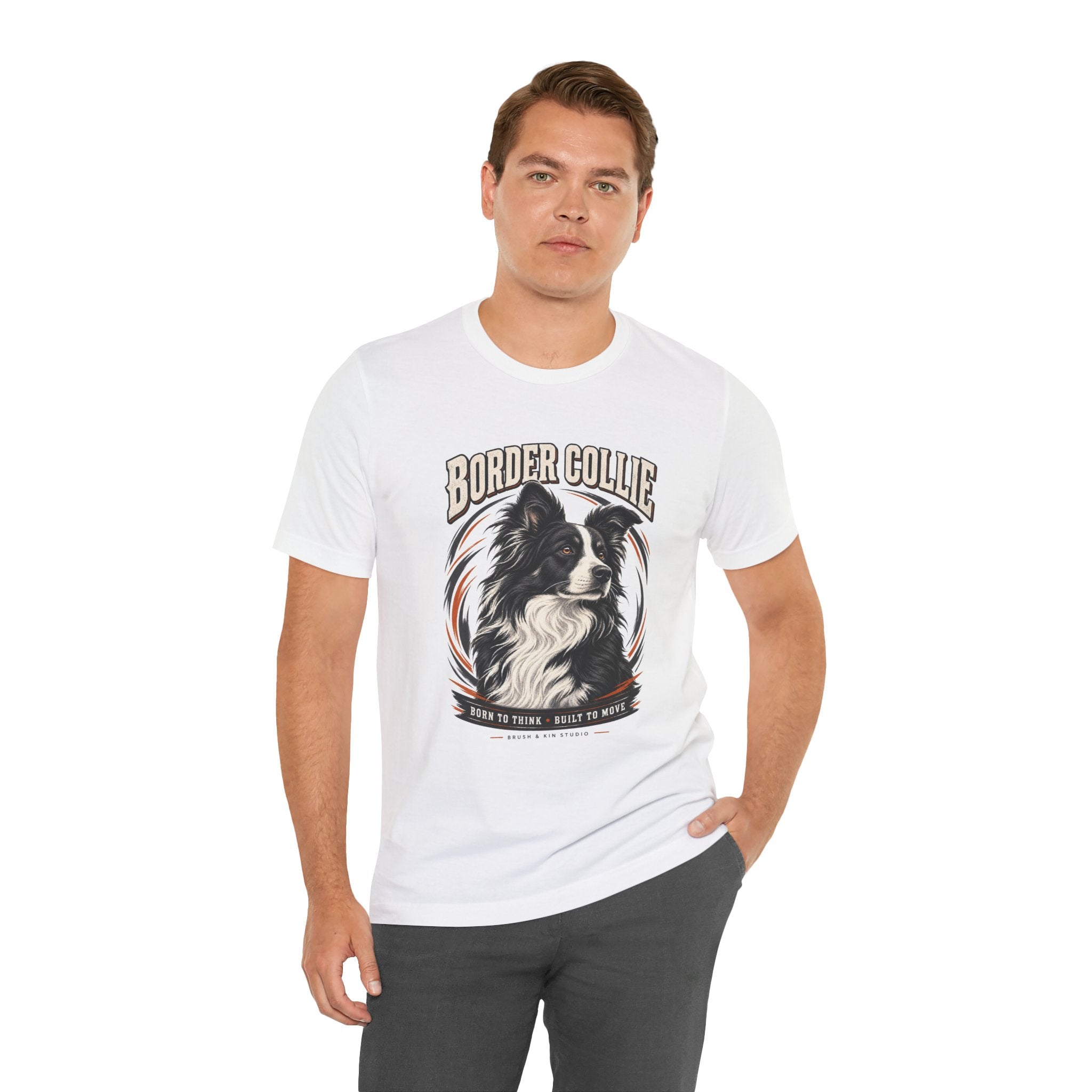 Border Collie Portrait Tee — Born to Think, Built to Move Dog Lover T-Shirt
