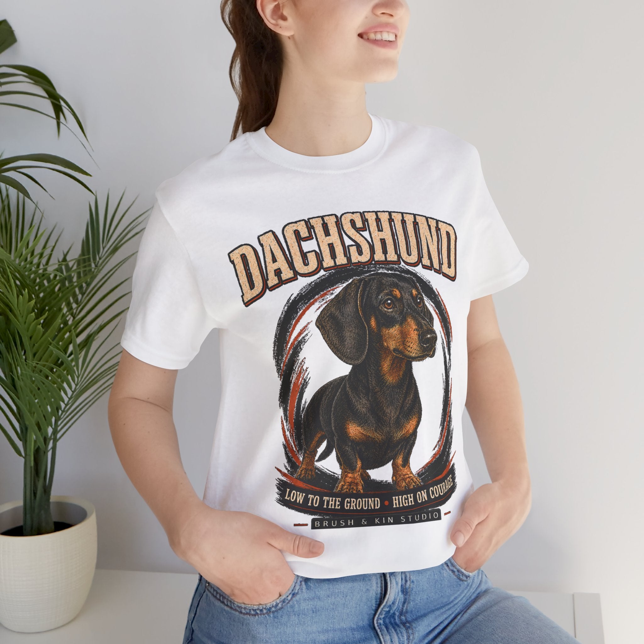 Dachshund Graphic Tee - 'Low to the Ground, High on Courage' Dog Lover T-Shirt