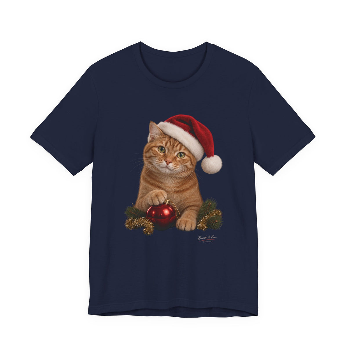Christmas Cat T-Shirt — Ginger Cat in Santa Hat Holiday Tee