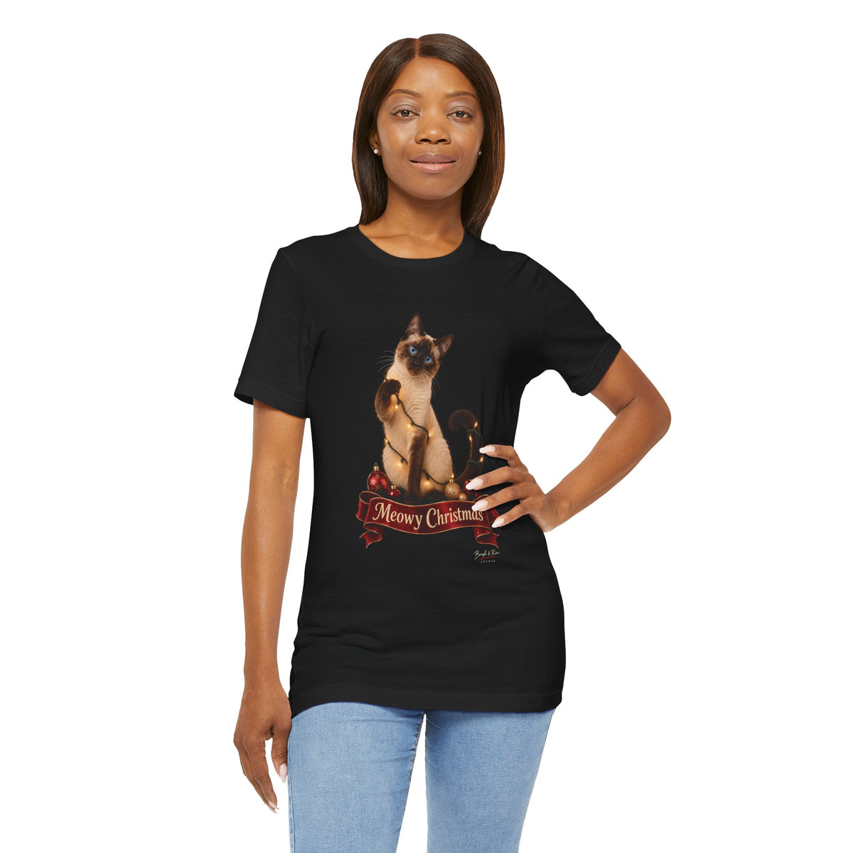 Meowy Christmas Cat Tee — Cute Siamese Holiday T-Shirt