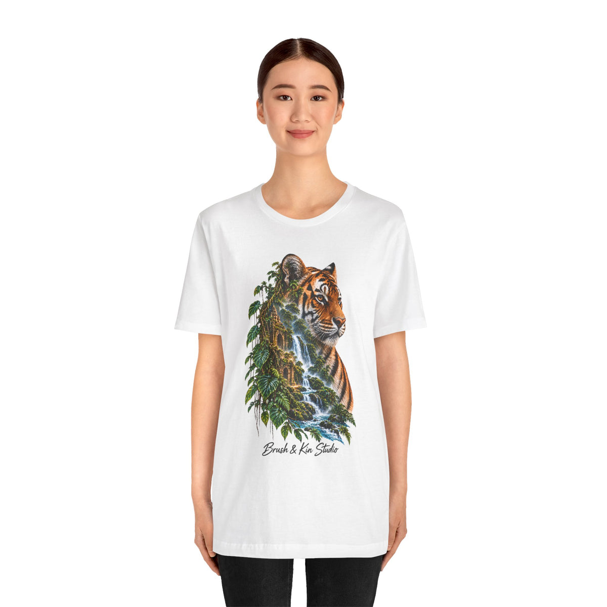 Tiger & Waterfall Graphic Tee — Nature Wildlife Shirt