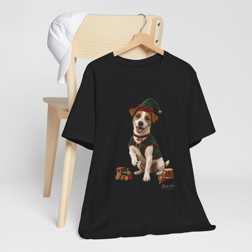 Elf Dog Tee — Jack Russell in Elf Costume Holiday Shirt