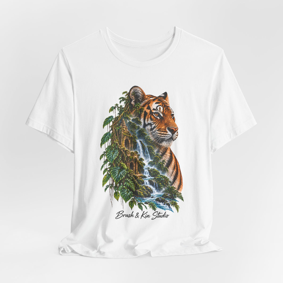 Tiger & Waterfall Graphic Tee — Nature Wildlife Shirt