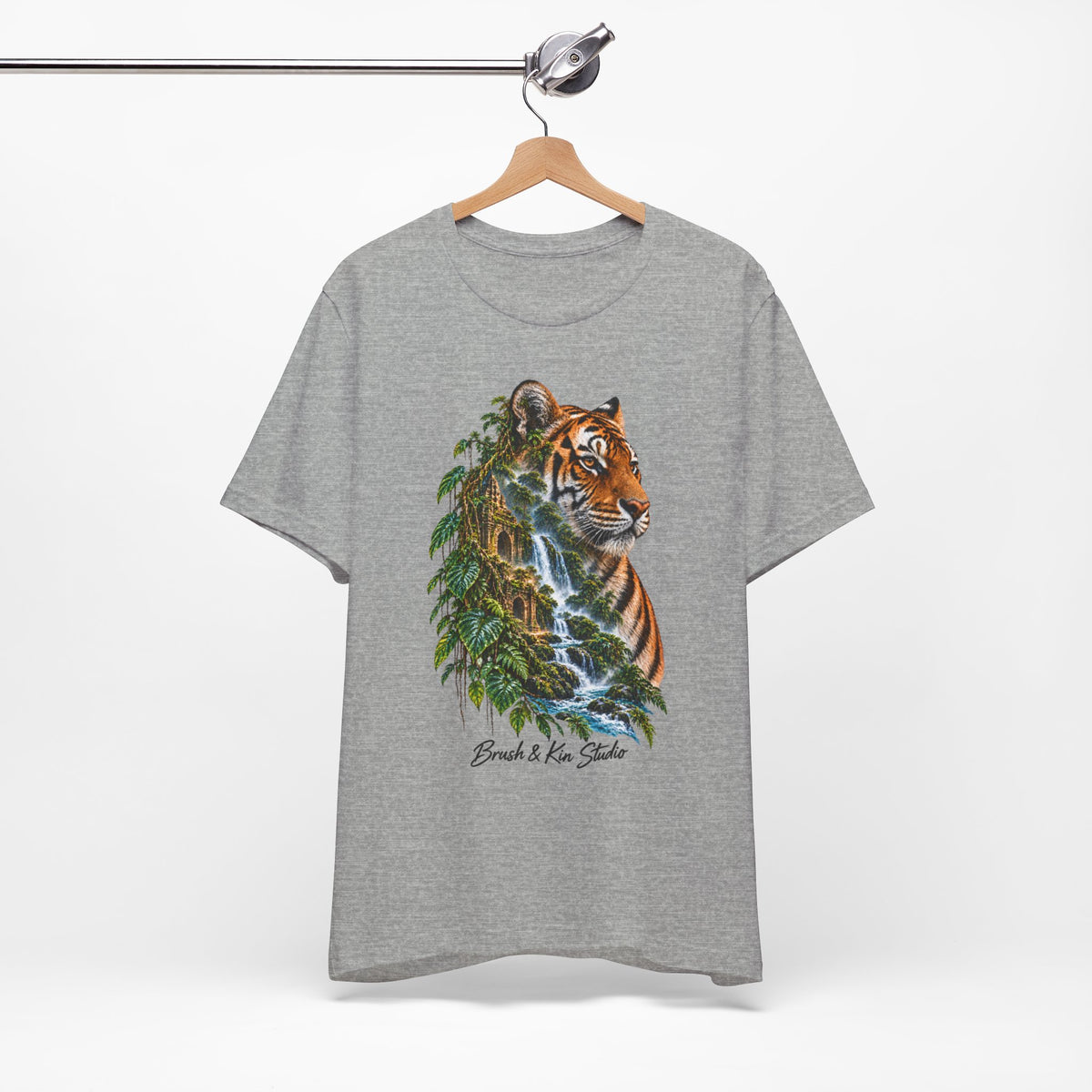 Tiger & Waterfall Graphic Tee — Nature Wildlife Shirt