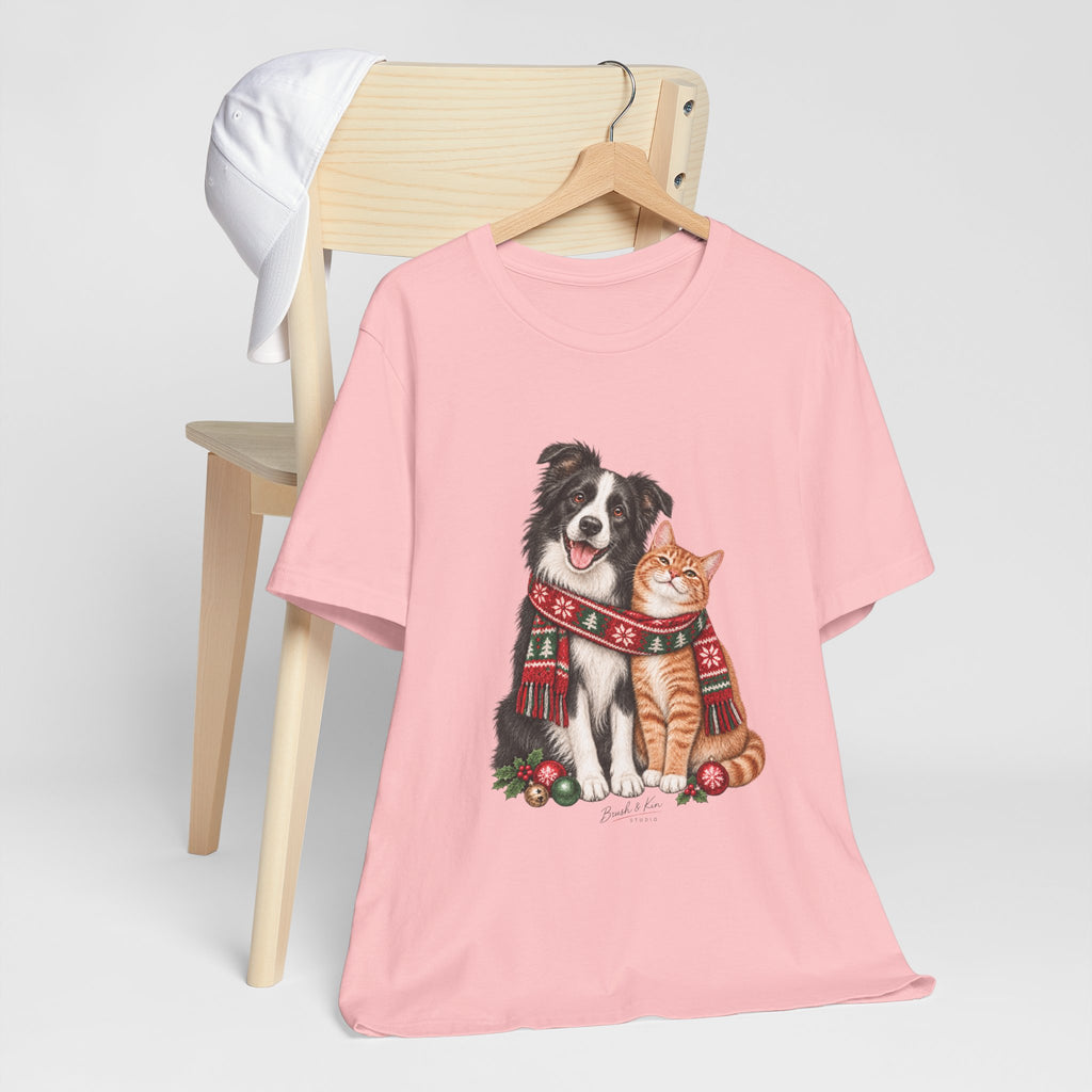 Holiday Dog and Cat Tee — Cozy Scarf Pets Christmas T-Shirt