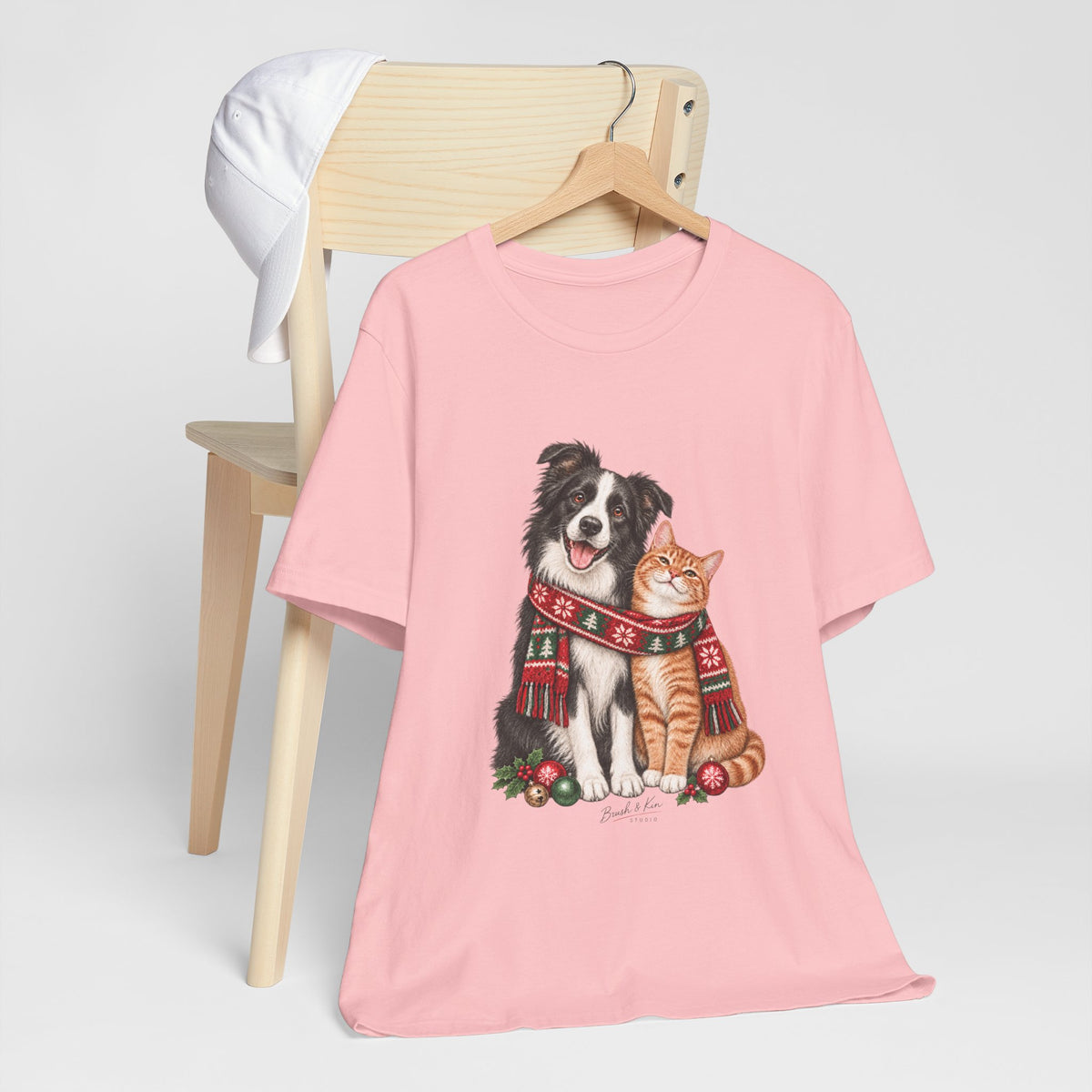Holiday Dog and Cat Tee — Cozy Scarf Pets Christmas T-Shirt