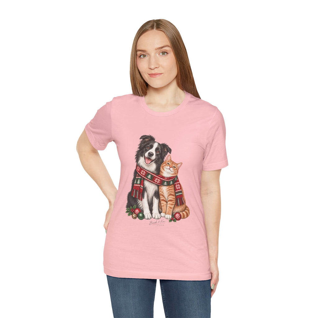 Holiday Dog and Cat Tee — Cozy Scarf Pets Christmas T-Shirt