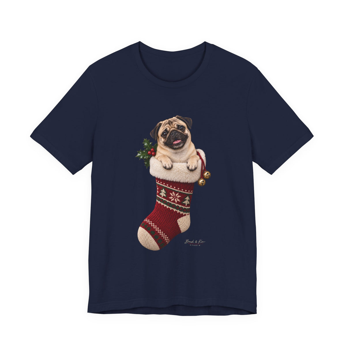 Pug in Christmas Stocking Tee — Cute Holiday Dog T-Shirt