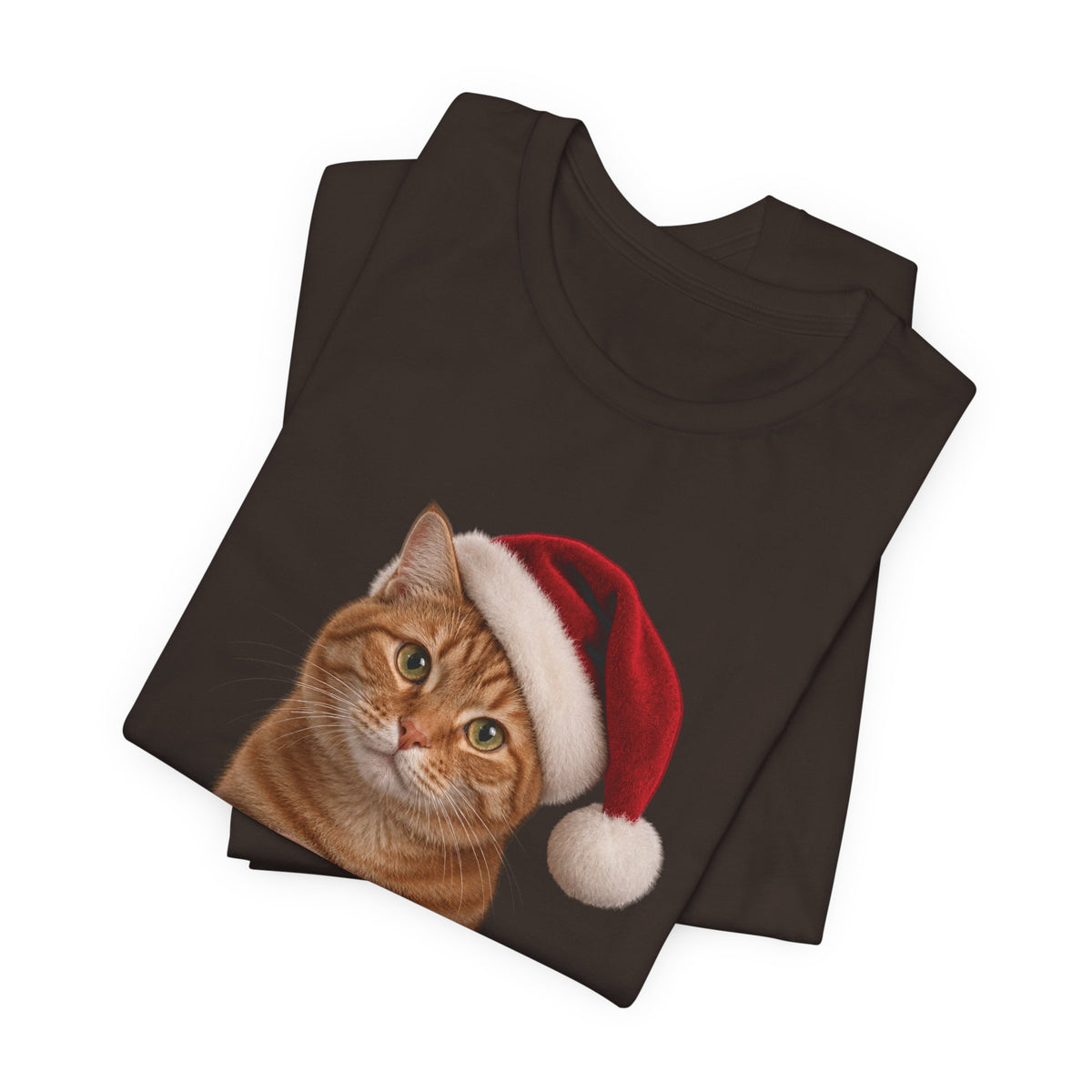 Christmas Cat T-Shirt — Ginger Cat in Santa Hat Holiday Tee